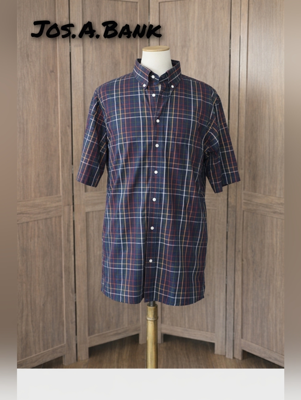 Jos. A. Bank Classic Plaid Button‑Down Shirt – Navy Red Green – Large